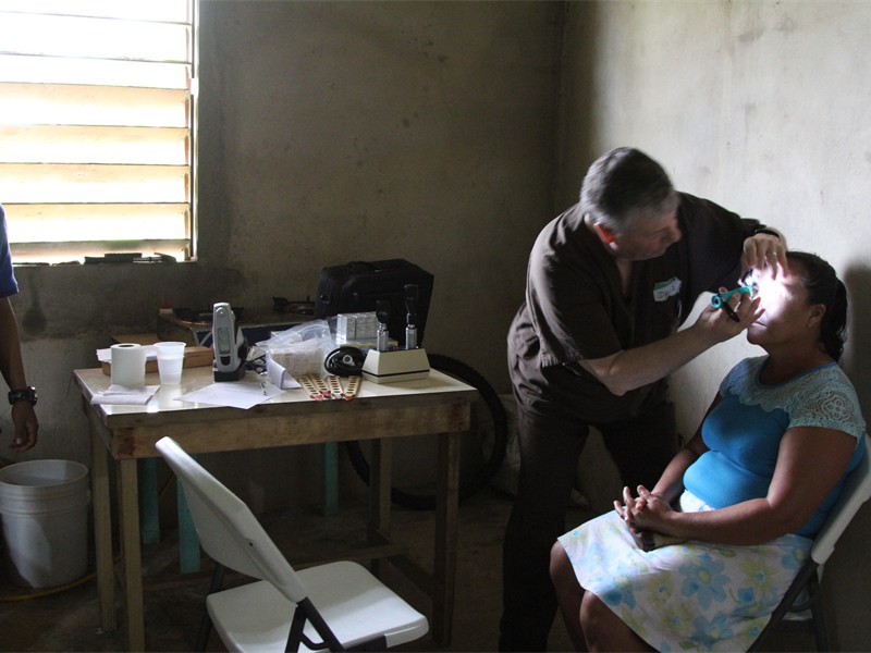 Doing Eye exam in someones kitchen
